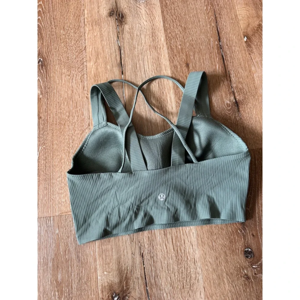 Lululemont Sage Green Ribbed Longline Cross Back Sports Bra 8‎